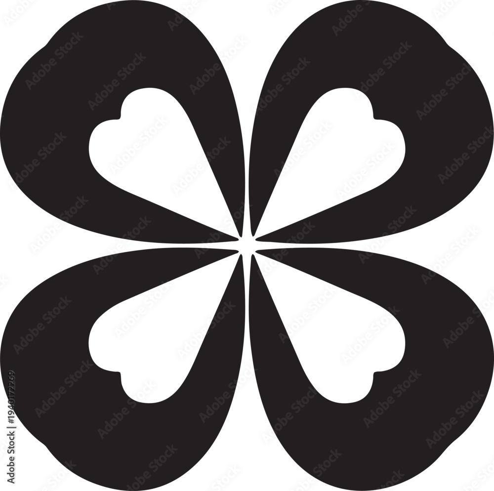 Fototapeta premium Black four petal abstract shape with white negative space