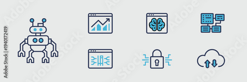 Minimalist AI web crawler icons – Great for cybersecurity, data analytics, or browser technology branding.