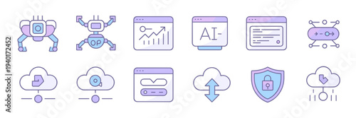 Gradient AI bot and cloud icons – Ideal for modern app design, SaaS marketing, or digital transformation themes.