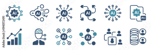 Enterprise AI agent business icons – Ideal for corporate automation, CRM systems, or predictive analytics.
