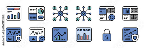 Dashboard analytics and network icons – Perfect for SaaS monitoring.