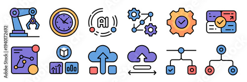 Agentic workflow automation icons – Great for robotic process automation, task delegation, or SaaS branding.
