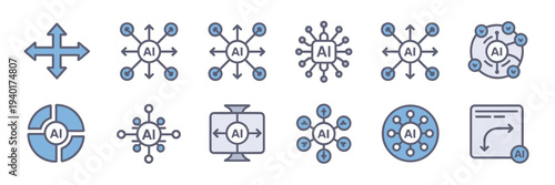 AI task distribution and routing icon collection – Perfect for multi-agent management systems, robotics, or workflow optimization.