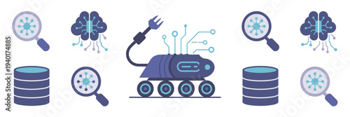 Agentic search and neural network data icons – Perfect for software interfaces, tech documentation, or AI search apps.