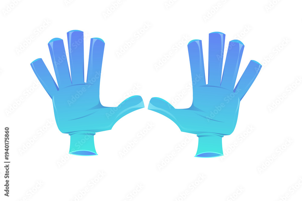 Fototapeta premium Blue Disposable Medical Gloves Vector Illustration - Pair of Protective Nitrile Handwear for Hygiene