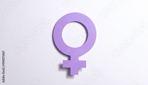 Three dimensional female equality symbol in pastel purple isolated on white background, modern women empowerment concept, feminine icon representing rights, inclusion and social awareness
