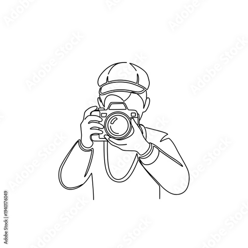 Professional Photographer Taking a Portrait with DSLR Camera and Cap