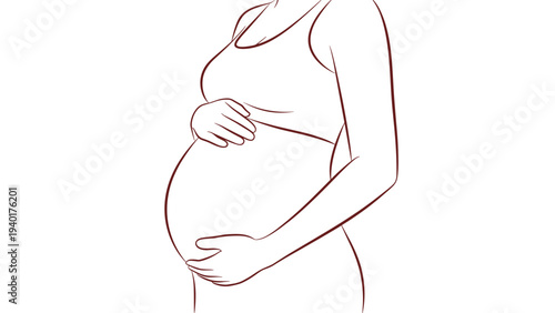Minimalist line drawing of a pregnant woman holding her belly, symbolizing motherhood, pregnancy, and new life development.