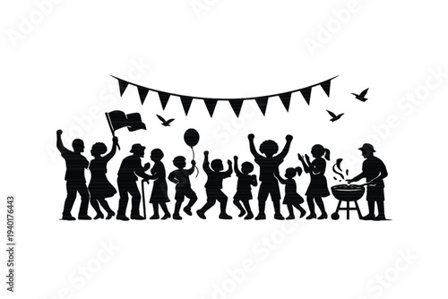 “Festive Music and Dance Celebration Black Silhouette Vector” 