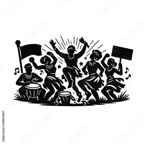“Festive Music and Dance Celebration Black Silhouette Vector” 