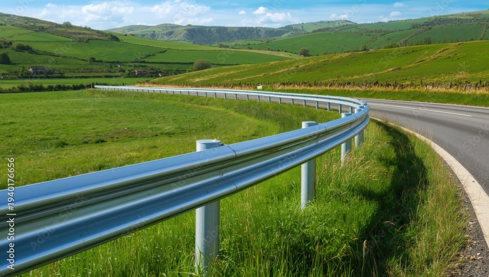Obraz premium Steel road barriers in rural areas