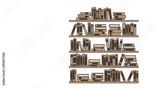 Large wooden bookshelf packed with numerous rows of books in shades of brown representing a vast library of knowledge and study.