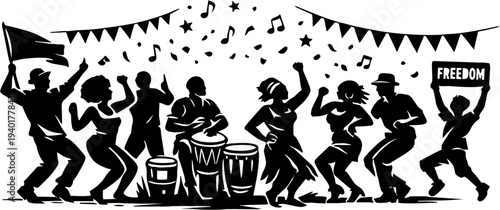 “Festive Music and Dance Celebration Black Silhouette Vector” 