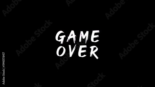 game over text animation with glitch style on black background
