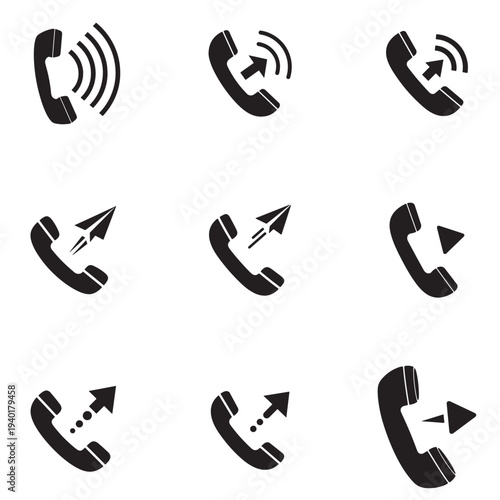 Directional Call Icons: Incoming, Outgoing, and Wireless Signal Symbols. 