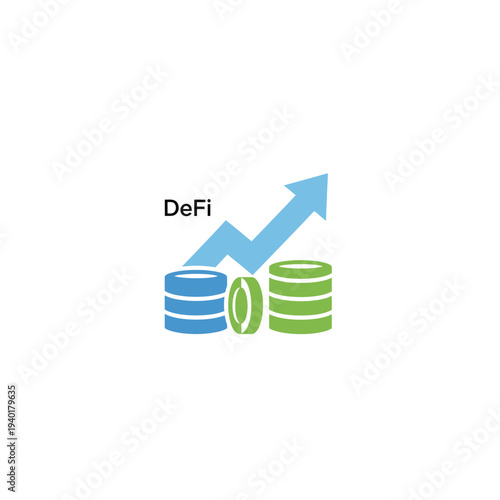 Defi concept with growing trend arrow and coins stacked together