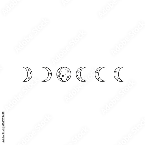 Vector illustration of lunar cycle phases in a row