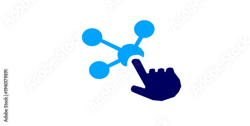 Digital communication sharing system flat icon design. hand touch interface, network nodes, social media connection, online interaction, internet technology