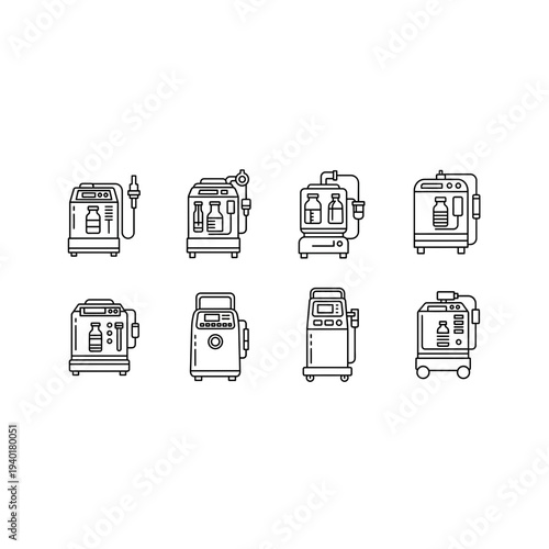 Collection of various washing machine icons in different views and styles