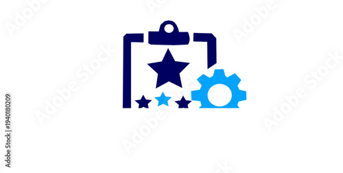 Service quality assessment flat icons set. clipboard checklist review, star rating feedback, gear settings system, evaluation process, performance monitoring