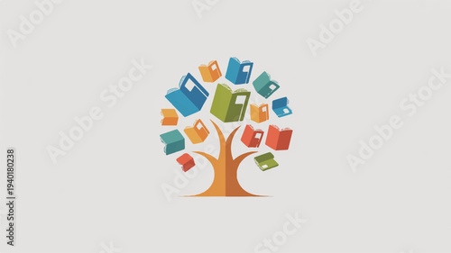 Colorful tree with diverse file icons representing digital organization and data storage