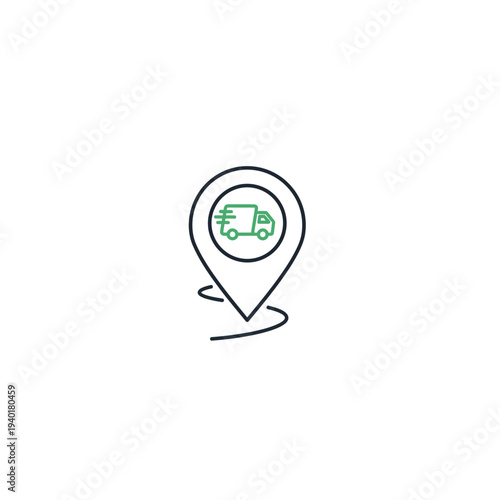 A simple line drawing of a map pin with a car inside the pin