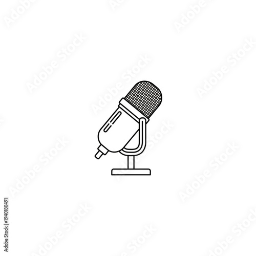 A detailed line drawing of a microphone on a stand