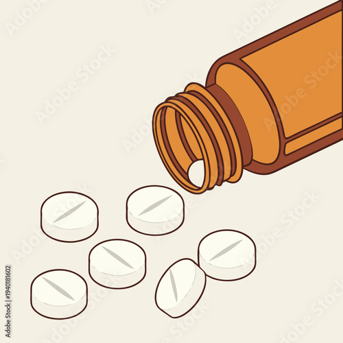 Pills spilling from a bottle illustrating medication and healthcare.