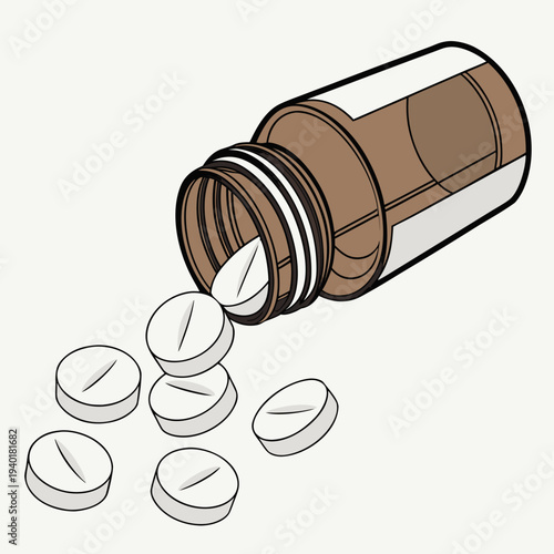Pills spilling from a medicine bottle illustrating medication health and pharmaceutical concepts.
