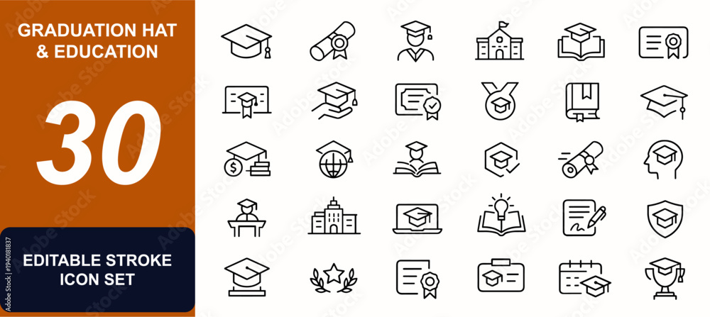 Εκτύπωση καμβά Graduation hat and education web icons in line style