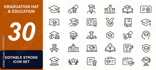 Foto Graduation hat and education web icons in line style