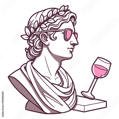 Stylish Roman Bust with Sunglasses and Pink Drink.