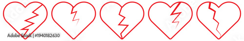 Broken red heart line icons