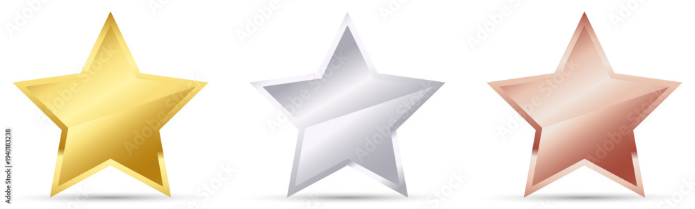 Fototapeta premium Gold, silver and bronze star set