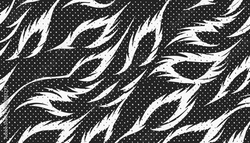 African guinea fowl feather pattern design, flat vector style, organic layout, dense small white polka dots scattered across black background