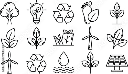 Set of 16 eco friendly icons vector