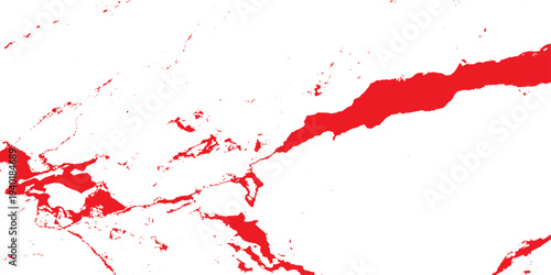 A vibrant red paint splash creates a grunge texture with ink splatters and blood-like stains on a decorative vector art backdrop for a modern design concept