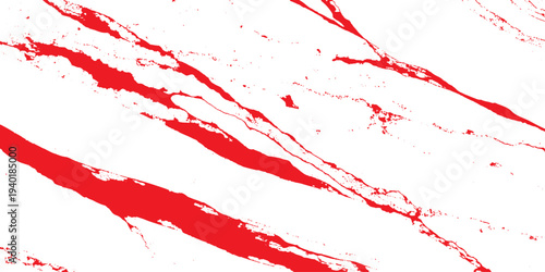 Vivid red paint splashes and ink splatters create a grunge texture design with liquid drops and spray patterns on a decorative crimson backdrop