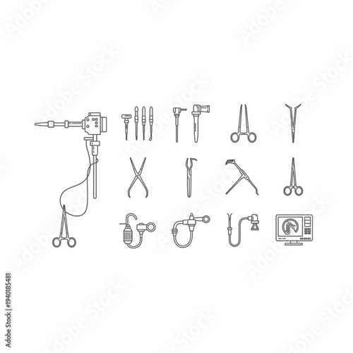 Collection of various surgical instruments on a for medical use