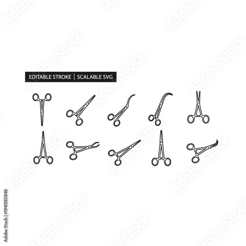 A set of various surgical scissors for medical purposes and procedures