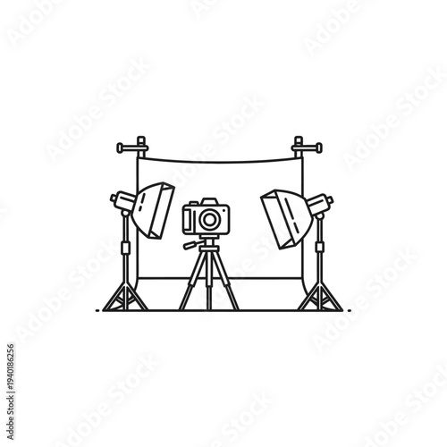 Professional Photography Studio Setup with Lighting Equipment and Camera for Creative Photoshoots