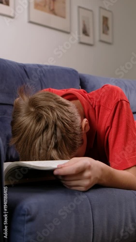 Boy Tired of Reading Book, Vertical Video