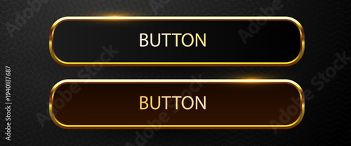 Elegant dark buttons with golden frames for modern UI design. Perfect for web and app interfaces. Vector illustration.