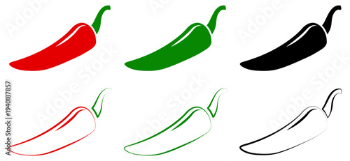 Spicy chili pepper icon set