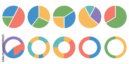 Circle Division Infographic Icon Vector with Pie and Donut Chart Segments for Data Visualization and Presentation Design
