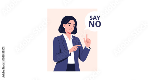 A professional woman gesturing to refuse or decline an offer.