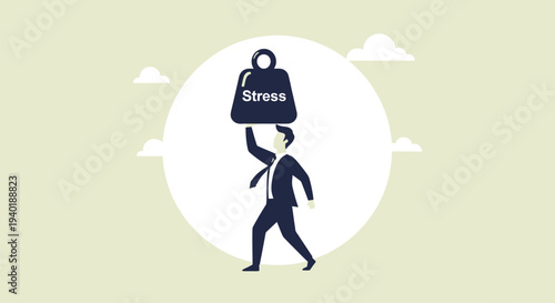 Man carrying a heavy weight labeled Stress on his back.