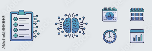 AI task manager and smart checklist icons – Ideal for productivity apps, automation software, or project management.