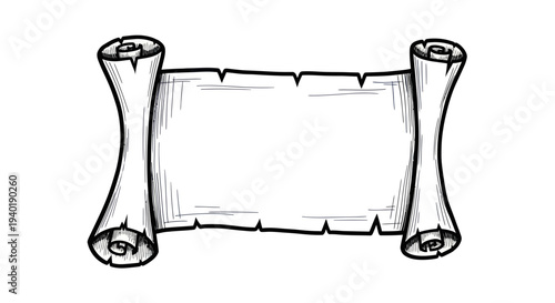 Hand-drawn scroll with empty space for text, vintage parchment banner