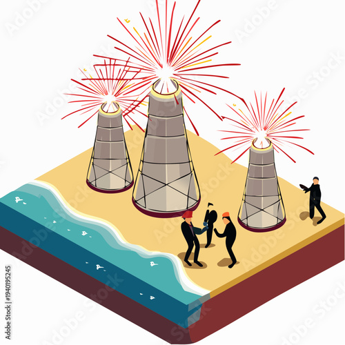 People celebrating with fireworks on a beach at night.